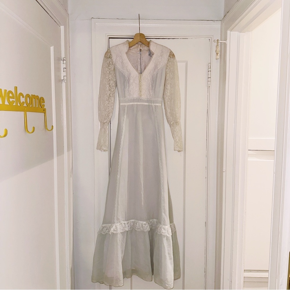 Vintage Gunne Sax Era Lace Long Sleeve Boho Bohemian Maxi Dress Cottagecore - Picture 8 of 11